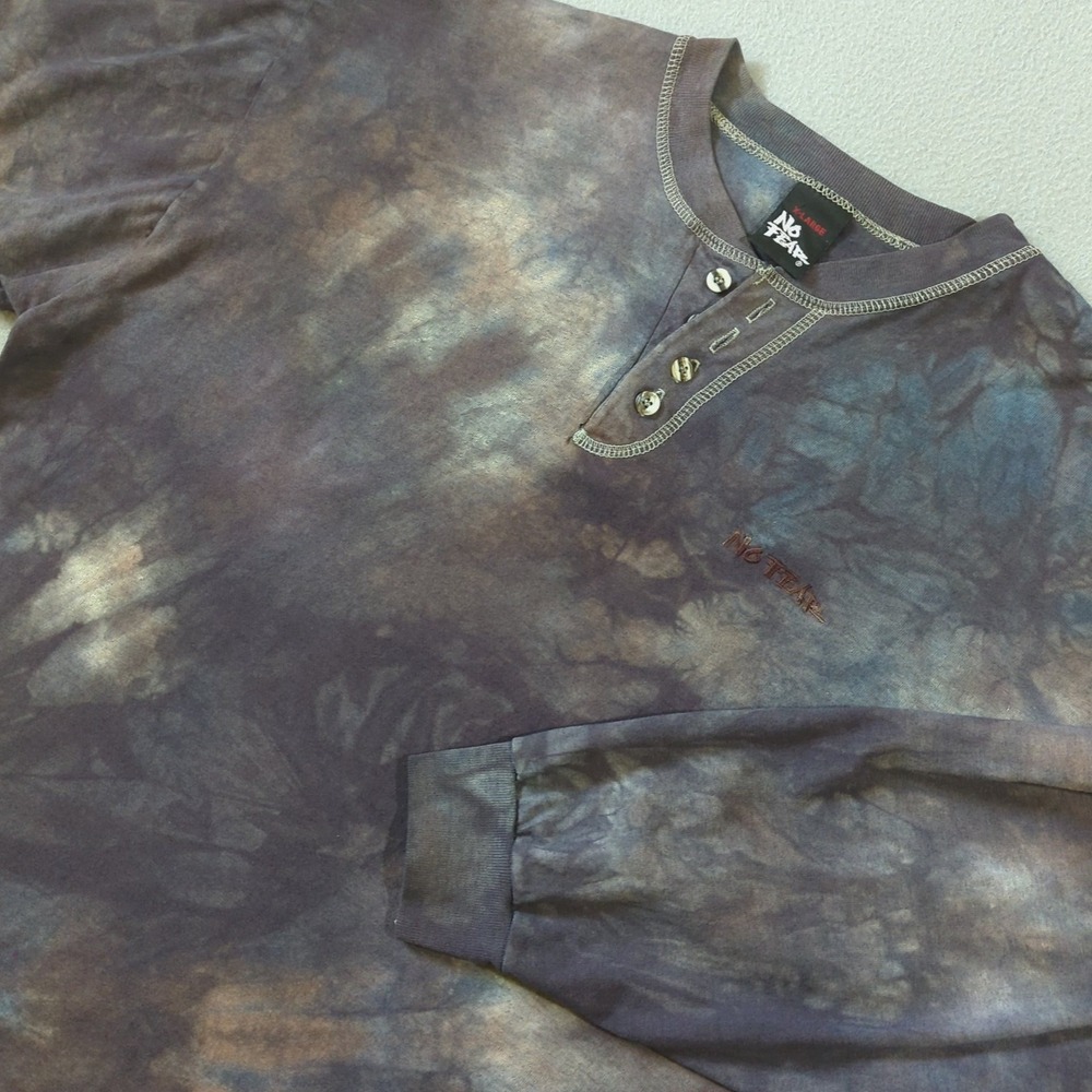 Vintage No Fear Tie Dye Henley Shirt Mens XL Long Sleeve Cotton Made in USA 90s